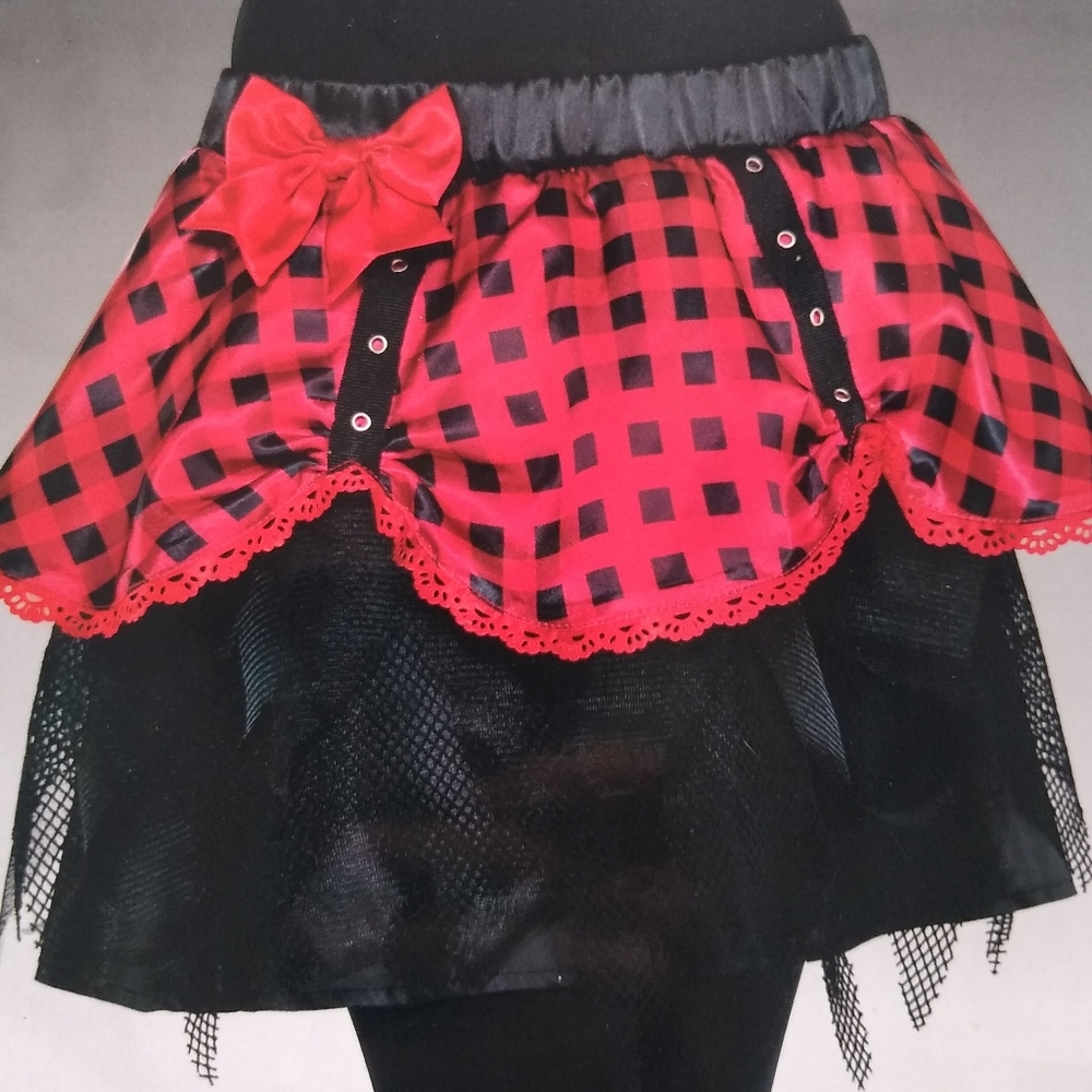 Red and Black Plaid Mini Skirt with Bow Dark Riding Hood Party Halloween Costume